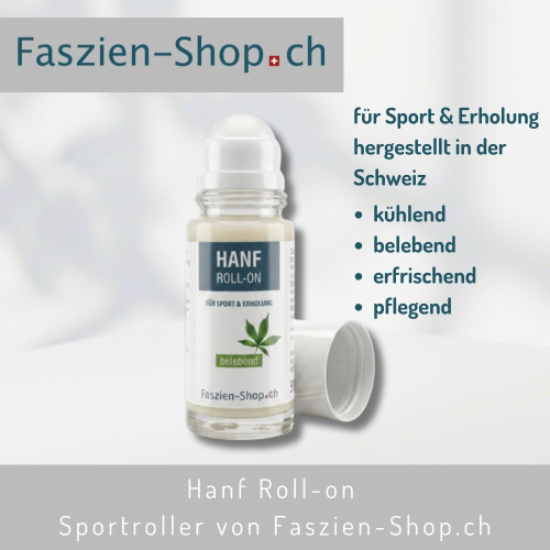 Hanf Roll-on Sportroller von Faszien-Shop.ch – kühlend, belebend, erfrischend – hergestellt in der Schweiz