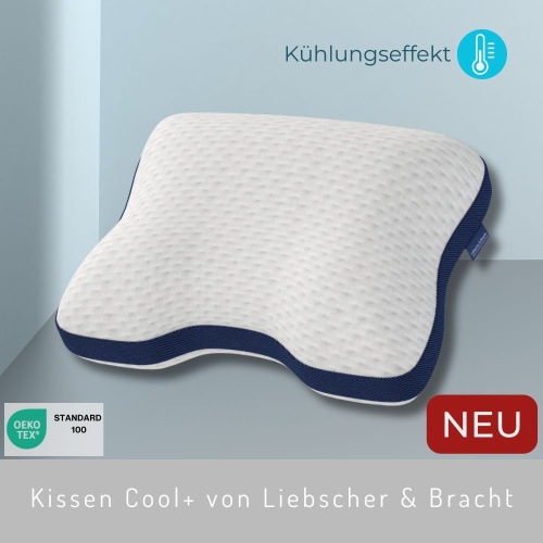 NEU: Kissen Cool+ von Liebscher & Bracht Entwickelt für Menschen mit Nackenschmerzen Für alle Schlafpositionen geeignet 2 in 1 Kissen: Wähle den Härtegrad Ergonomisches Design – höhenverstellbar Cool-to-Touch-Effekt: Angenehm kühl beim ersten Kontakt