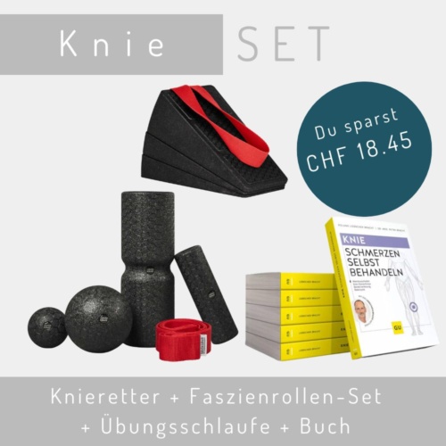 Knie-Set bestehend aus dem Faszien-Rollmassageset, Knieretter, Übungsschlaufe, Bestseller "Knieschmerzen selbst behandelt"