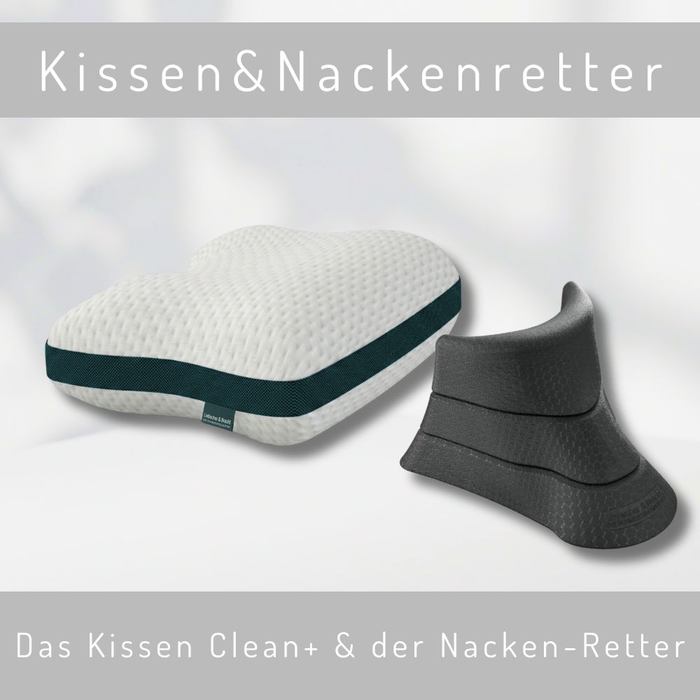 Das Liebscher & Bracht Kissen Clean+ zusammen mit den Nacken-Retter von Liebscher & Bracht