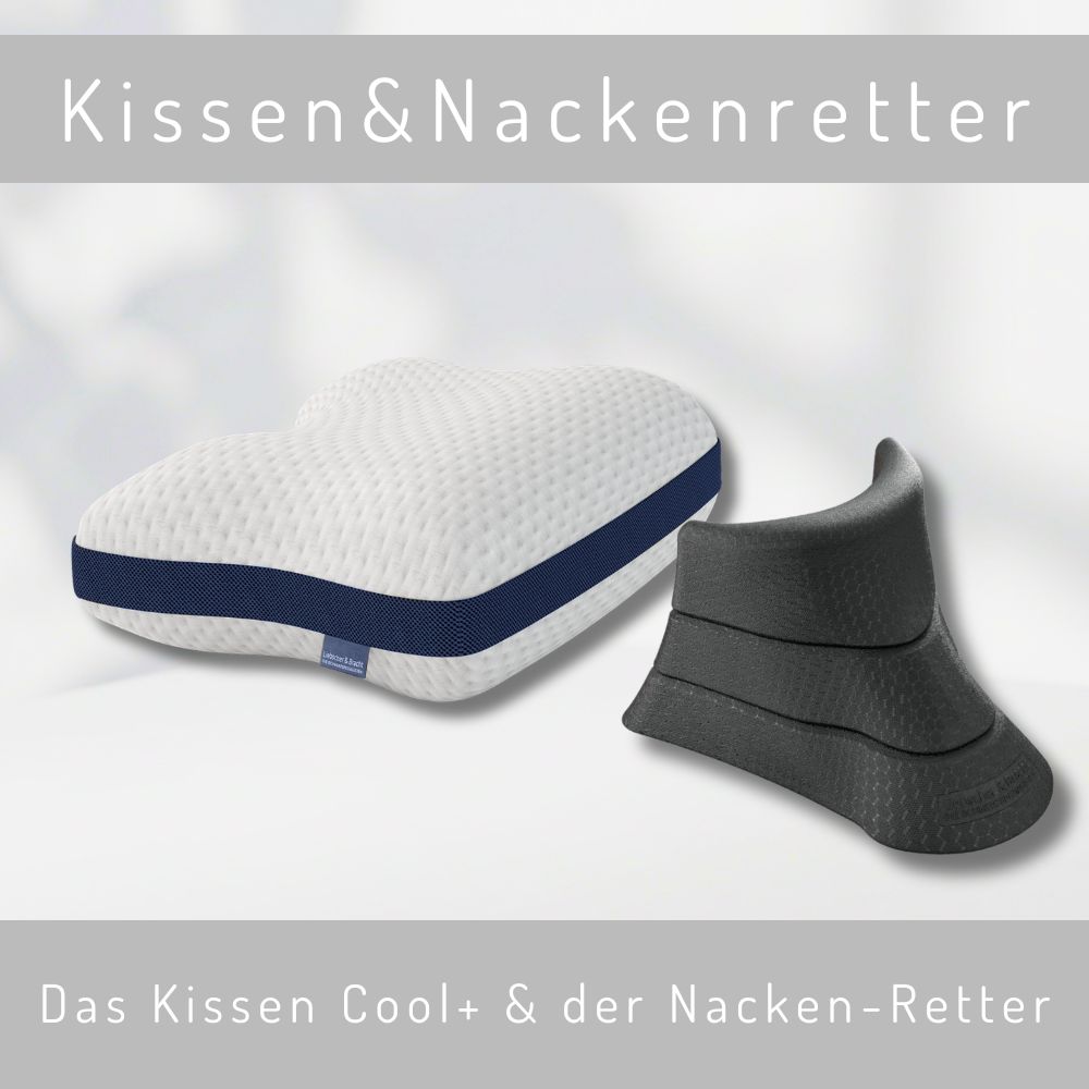 Das Liebscher & Bracht Kissen Cool+ zusammen mit den Nacken-Retter von Liebscher & Bracht