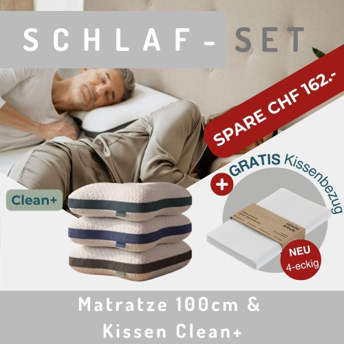 Produkte-Teaser: Schlaf-Set 100cm Matratze & Kissen Clean+ & gratis Kissenbezüge eckig