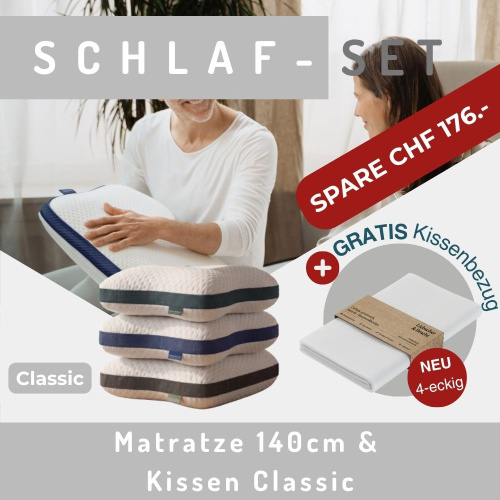 Produkte-Teaser: Schlaf-Set 140cm Matratze & Kissen Classic & gratis Kissenbezüge eckig