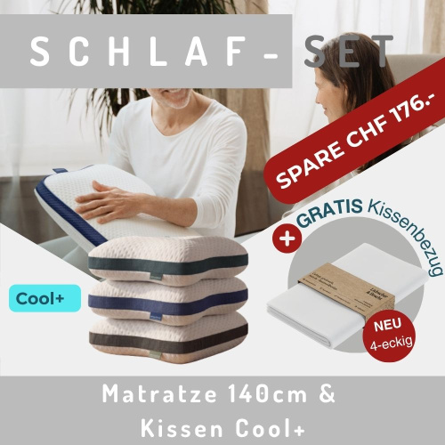 Produkte-Teaser: Schlaf-Set 140cm Matratze & Kissen Cool+ & gratis Kissenbezüge eckig