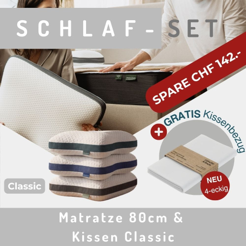 Produkte-Teaser: Schlaf-Set 18cm Matratze & Kissen Classic & gratis Kissenbezüge eckig