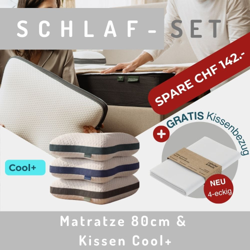 Produkte-Teaser: Schlaf-Set 80cm Matratze & Kissen Cool+ & gratis Kissenbezüge eckig