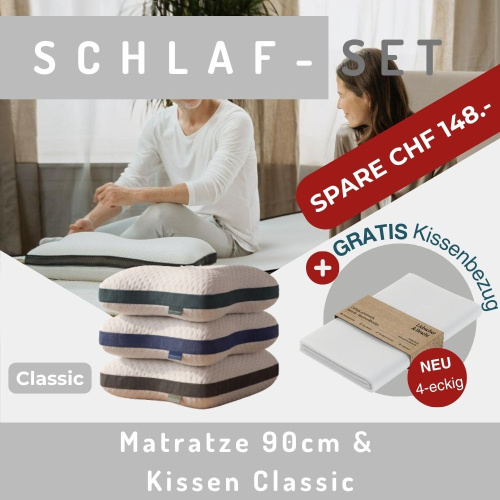 Produkte-Teaser: Schlaf-Set 90cm Matratze & Kissen Classic & gratis Kissenbezüge eckig