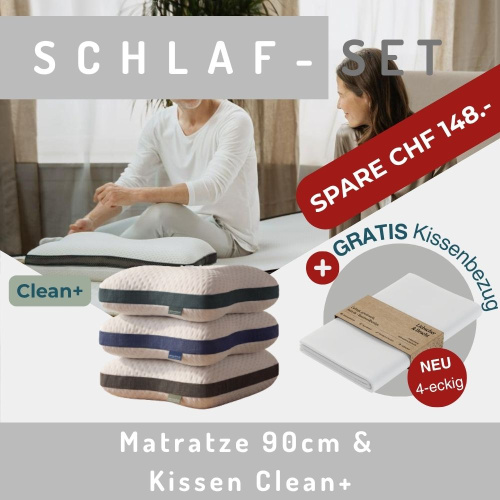 Produkte-Teaser: Schlaf-Set 90cm Matratze & Kissen Clean+ & gratis Kissenbezüge eckig